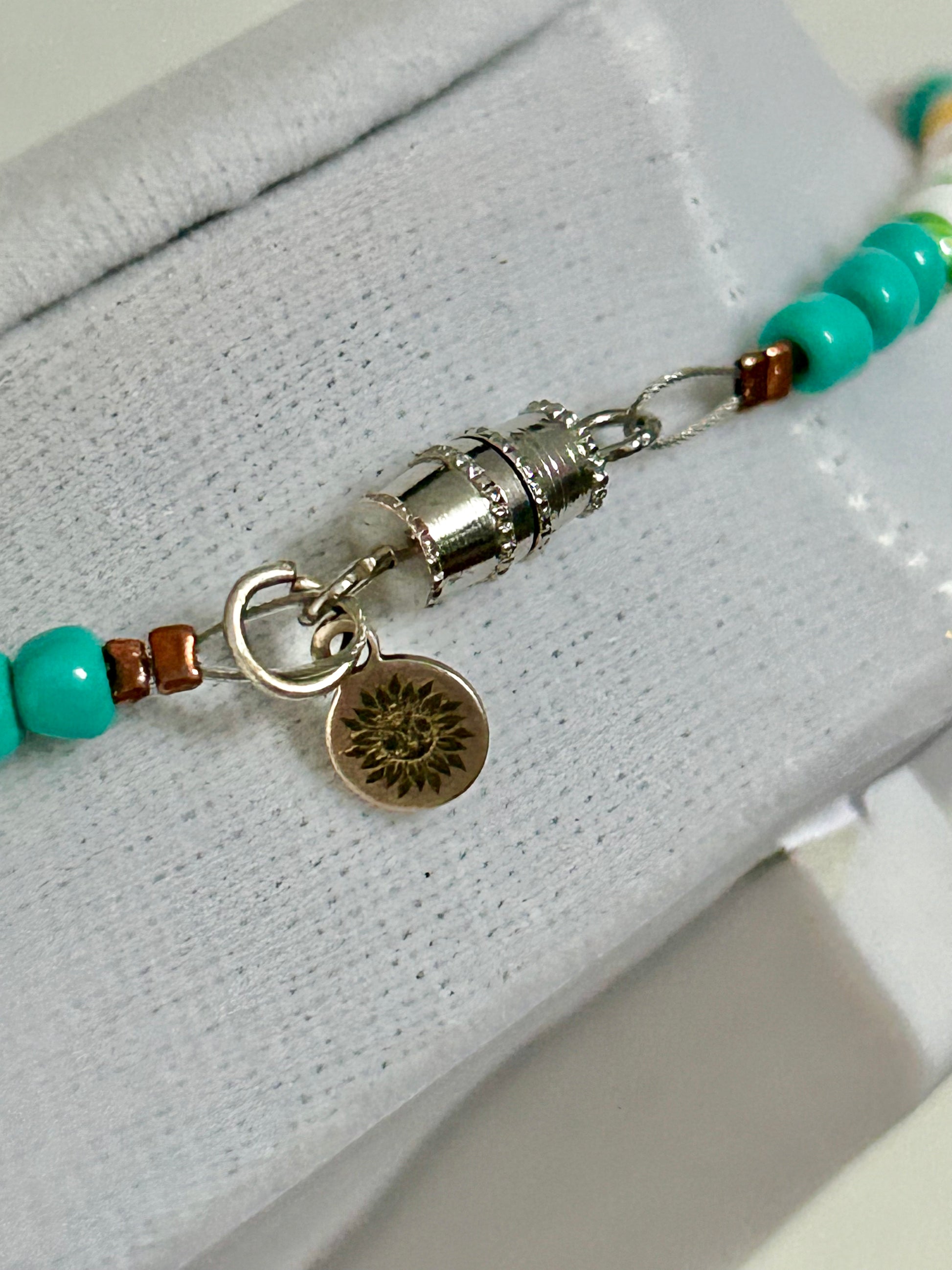 The Fiesta Collection- White, Green, Orange and Orange Seed Beads and White Rhinestone