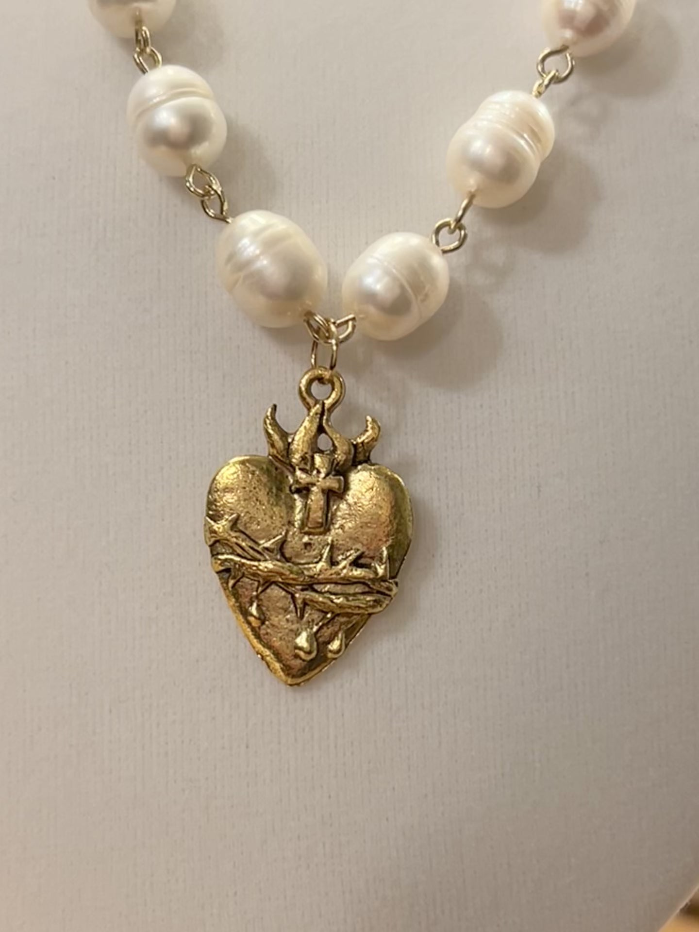 Sacred Heart of Jesus Freshwater Pearl Necklace