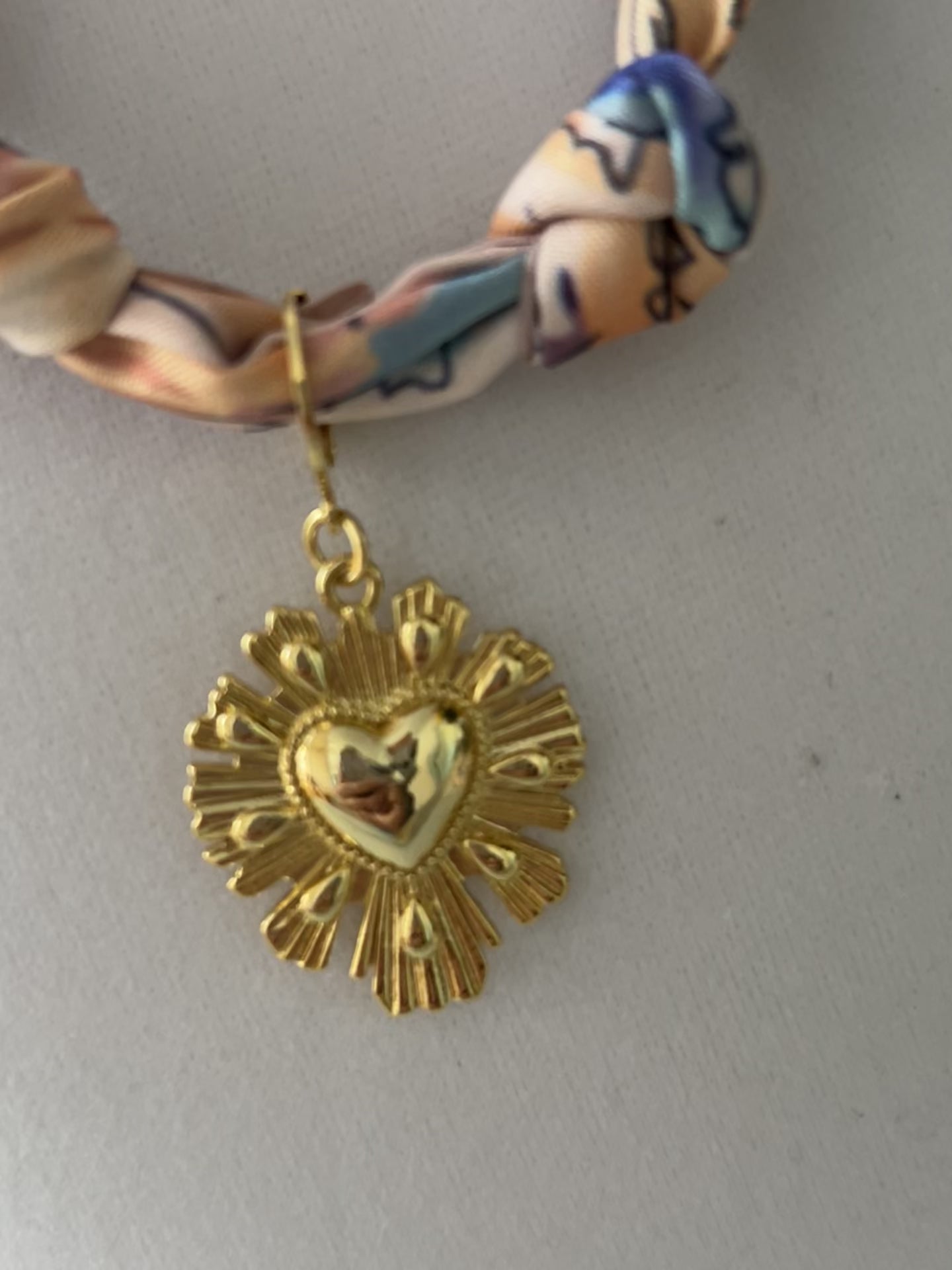 Gold Sacred Heart Scarf Necklace -