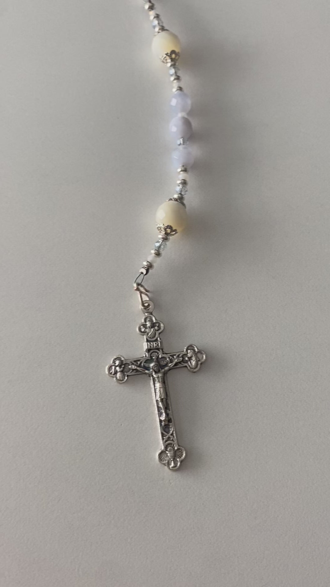 Blue Angel Lace Agate and Mother of Pearl Rosary