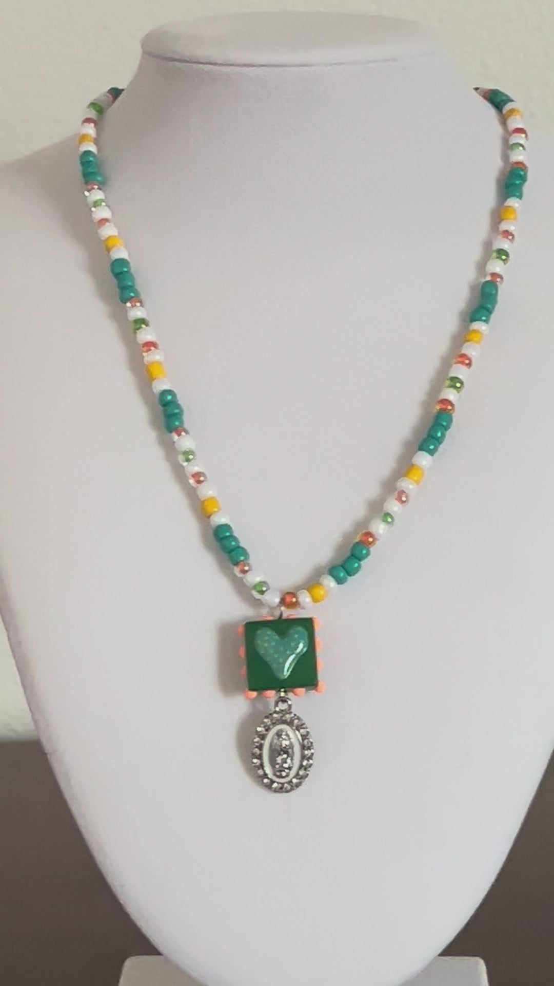 The Fiesta Collection- White, Green, Orange and Orange Seed Beads and White Rhinestone